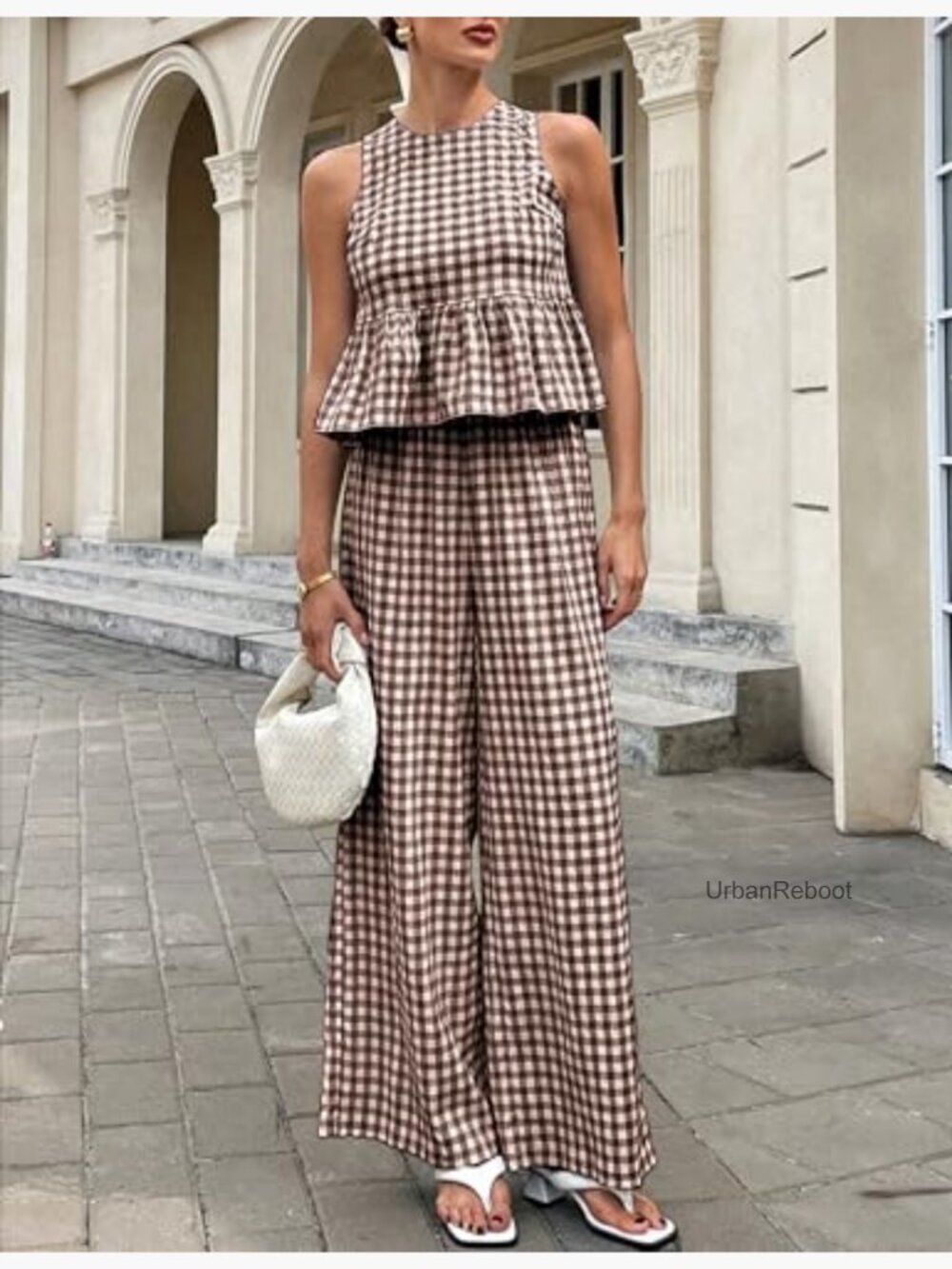 Womens Sleeveless Ruffle Tank and Wide Leg Pants Lounge Set Summer Matching 2 - Picture 6 of 7